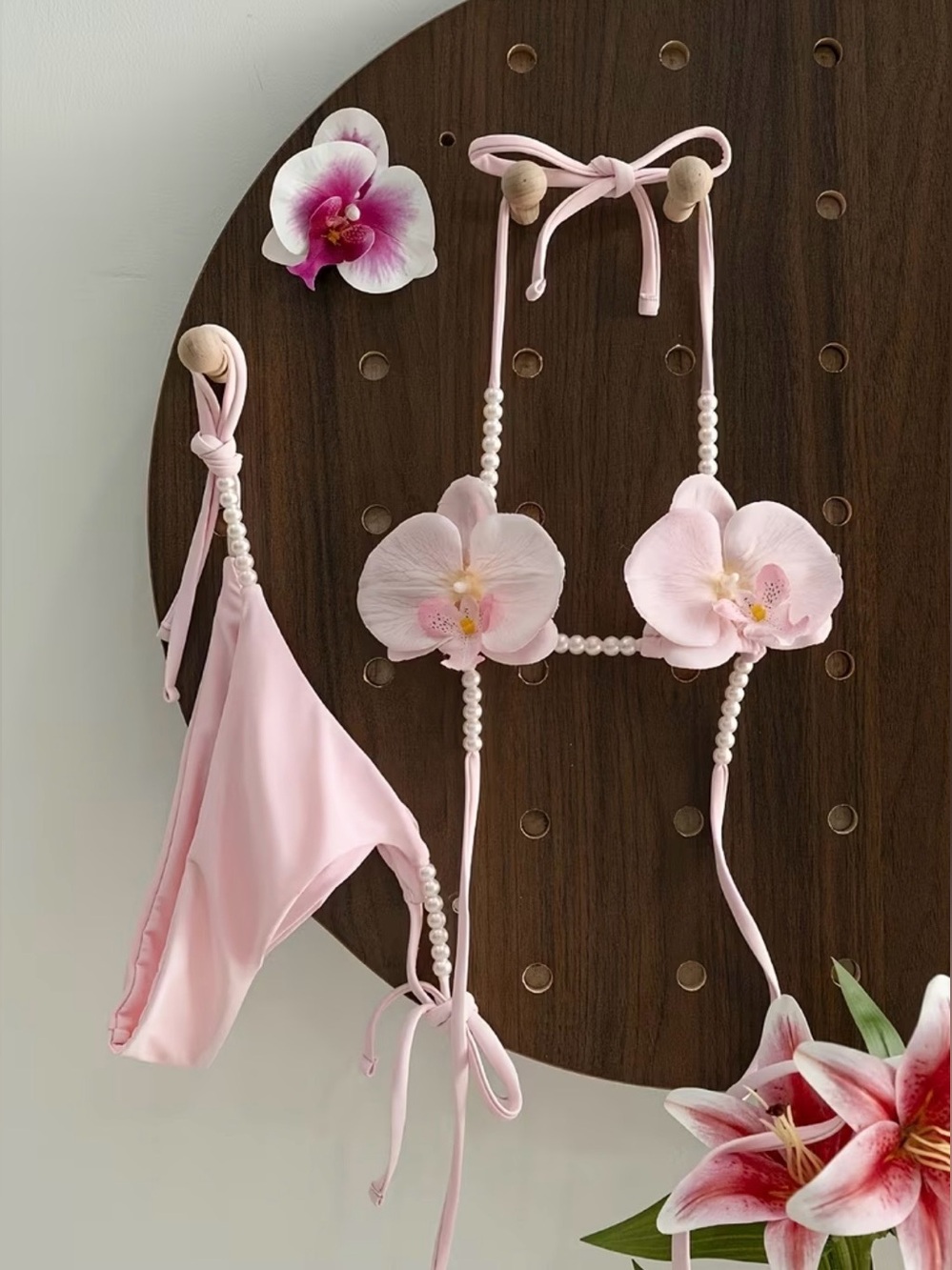 Pink Orchid Pearl Triangle Bikini Set Size XS